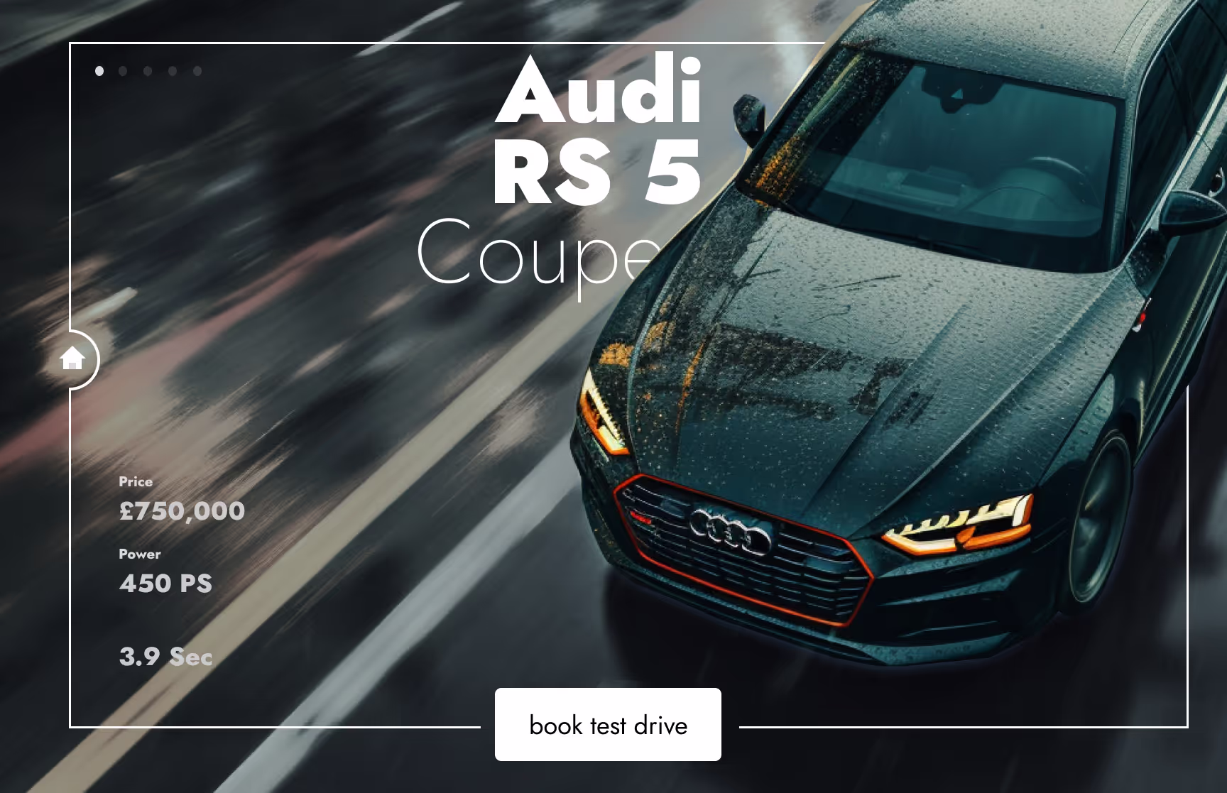 Car dealership website landing section.