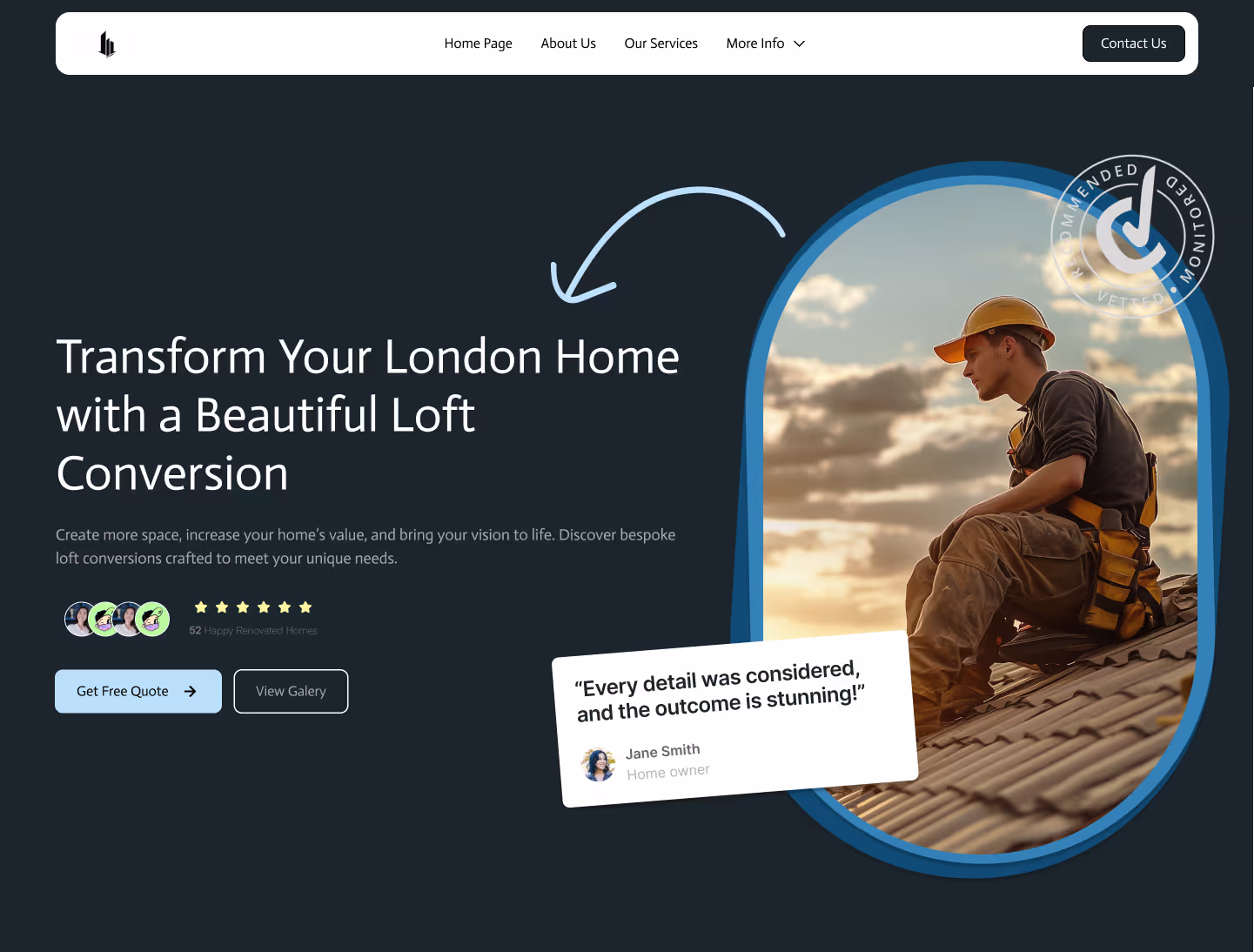 Roofing website landing section
